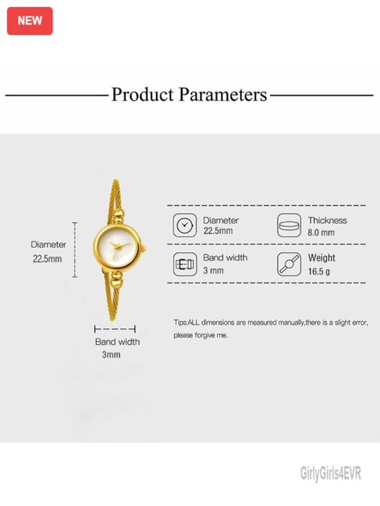 Elegant Analog Watch with Classic Round Dial and Cable Cuff Bangle